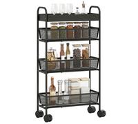 HOMCOM Chariot de rangement à 4 niveaux, 3 paniers coulissants, desserte à roulettes, panier supérieur et poignée, desserte cuisine multifonctionnel pour chambre, salon, bureau, 19 x 43,2 x 80 cm noir