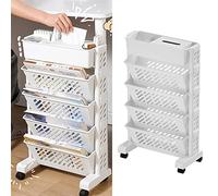Chariot de Rangement Mince à 6 Niveaux, étagère à Roulement Mobile sur Roues avec Caractéristique Rotative et Amovible, Matériau Plastique, économie d'espace, Portable, capacité Multicouche, (5