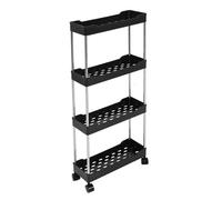 Chariot de Rangement Mince Mobile Chariot d'utilité de l'organisateur de Salle de Bain à 4 Niveaux pour Le Bureau de Blanchisserie, PP Matière en Acier Inoxydable (White) (Black)