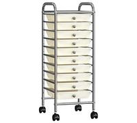 Chariot de rangement mobile à 10 tiroirs en plastique blanc avec cadre chromé 32x36,5x90 cm roulettes pivotantes 360° pour bureau atelier stockage transport facile