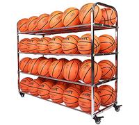 Chariot de rangement pour balles avec roulettes, double support de basket-ball, support portable et robuste, grande capacité pour équipement de sport