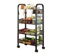 Chariot de Rangement pour Cuisine et Salle de Bain, Panier Métal Empilable avec Roulettes 360°, Organisateur de Stockage pour Fruits, Légumes, Produits, Thé, Beauté, Linge (4 couches noires)