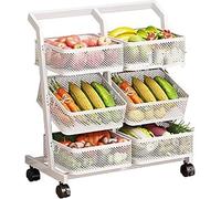 Chariot de rangement pour fruits et légumes sur roulettes, étagère de rangement à 3 niveaux avec paniers en maille amovibles, support de présentation mobile en métal
