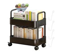 Chariot de rangement pour livres roulants - Organiseur à 2 niveaux, étagère à roulettes | Bibliothèque mobile pour collations, artisanat, jouets, espace de vie, bibliothèque à domicile, coin lecture