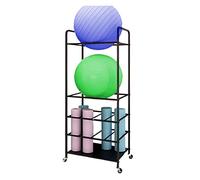 Chariot de rangement pour tapis de yoga à 3 niveaux, présentoir autonome pour ballons de yoga/rouleaux en mousse, idéal pour garage/studio de fitness, roues verrouillables (noir)