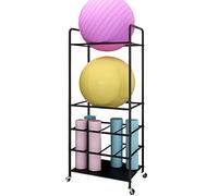 Chariot de rangement pour tapis de yoga, grande capacité autonome pour ballons de yoga et rouleaux en mousse, solution de rangement commerciale, nizer polyvalent (noir)