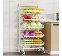 Chariot de rangement réglable à roulettes, présentoir à collations en métal avec roulettes, étagère de cuisine à 3 à 5 niveaux pour fruits, légumes, frites et jouets