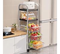 Chariot de rangement roulant de cuisine, chariot utilitaire à 5 niveaux en acier au carbone avec roulettes, panier à fruits et légumes, étagère de garde-manger et organisateur de salle de bain