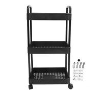 Chariot de Rangement Roulant en Plastique Noir Grande capacité Facile à Installer Une charrette de Services publics à 3 Niveaux pour la Salle de Bain de Salle de Bain Cuisine