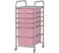 Chariot De Rangement Roulant étroit Mince, 6 Tiroirs Organisateur De Chariot De Rangement Utilitaire avec Roues pour L’Artisanat Vêtements Ongles Stuff Coiffeurs, Pink, 6 Drawers