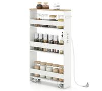 Chariot de Rangement Slim 47,5 x 13 x 80,5 cm avec Station de Recharge Design Moderne en Bois d'ingénierie Blanc 20_0017546