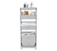 Chariot de rangement sur roulettes - 43 x 29 x 115,5 cm - Panier à linge à 4 niveaux - Avec 4 roues universelles - Chariot à linge multicouche pour salon, buanderie, toilettes (gris)