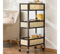 Chariot de rangement, table de nuit fine en bambou, table d'appoint à 3 niveaux avec étagère de rangement, organiseur utilitaire en bois pour cuisine