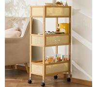 Chariot de rangement, table de nuit fine en bambou, table d'appoint à 3 niveaux avec étagère de rangement, organiseur utilitaire en bois pour cuisine