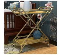 Chariot de repas d'hôtel en forme de X avec panneaux en marbre, cadre en fer émaillé cuit à haute température, poignées pratiques et garde-corps surélevés - Solution de service durable et élégante