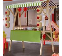 Chariot De Restauration en Bois Prèsentoir Mobile avec Auvent De Marché Pliable Hot Dogs Glaces Snacks Les Entreprises commerciales,13,120cm(47.2in)