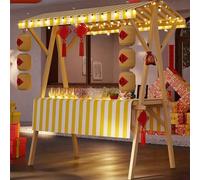 Chariot De Restauration En Bois, Prèsentoir Mobile Avec Auvent De Marché Pliable, Stand Commercial Hot-dogs/glaces/snacks(Yellow,150cm/59in)