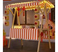 Chariot De Restauration En Bois, Prèsentoir Mobile Avec Auvent De Marché Pliable, Stand Commercial Hot-dogs/glaces/snacks(Orange,120cm/47.2in)