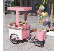 Chariot de Restauration Mobile à 3 Roues, Grand Chariot à vélo, vélo à pédales à Chargement Frontal avec Coffre de Rangement, Chariots de Vente de Nourriture en Fer, à Vendre Fleurs(Pink)