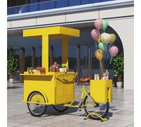 Chariot de Restauration Mobile à 3 Roues, Grand Chariot à vélo, vélo à pédales à Chargement Frontal avec Coffre de Rangement, Chariots de Vente de Nourriture en Fer, à Vendre Fleurs(Yellow)