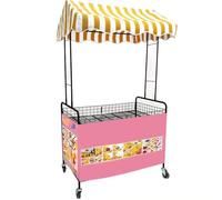 Chariot de Restauration Pliable et Portable en métal avec auvent Jaune et Blanc pour Exposition sur Le marché extérieur, 90 x 60 cm (35,4 x 23,6 po) - Idéal pour la Vente de Produits Aliment