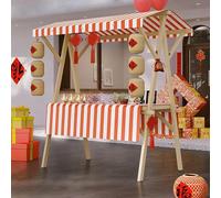 Chariot de salle à manger portable d'extérieur avec auvent, chariot de marché avec roulettes, présentoir en bois pour fêtes et événements, utilisation polyvalente, facile à déplacer