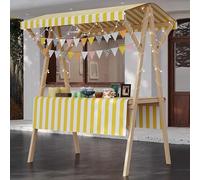 Chariot de salle à manger portable d'extérieur avec auvent, chariot de marché avec roulettes, présentoir en bois pour fêtes et événements, utilisation polyvalente, facile à déplacer