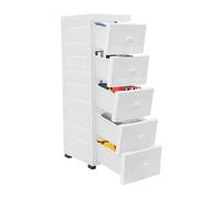 Chariot de salle de bain à roulettes, armoire multifonction avec cinq tiroirs, chariot de rangement pour usage domestique, blanc, 82 x 34 x 25 cm