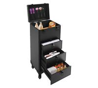 Chariot De Salon avec 3 Tiroirs, Chariot à Ongles avec 4 Roues, Valise pour Coiffeur Et Maquillage, Valise à roulettes pour Maquillage Et Salon De Manucure, 34 * 27 * 107cm