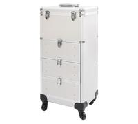 Chariot de salon avec tiroirs, organisateur de maquillage avec 6 clés, valise cosmétique, 3 tiroirs, 34 x 27 x 107 cm (argent, brillant)