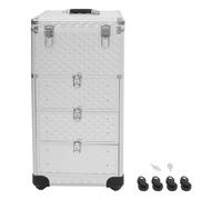 Chariot de salon avec tiroirs, trousse de rangement de maquillage, à roulettes, à roulettes, avec 3 tiroirs, roues universelles, poignée télescopique, grande capacité