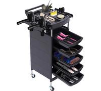 Chariot de salon, cadre en acier inoxydable, 5 tiroirs, roulettes, noir