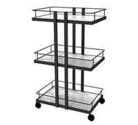 Chariot de salon de beauté avec 4 roues pivotantes, base veinée, cadre en fer robuste, étagères extra larges pour équipement et fournitures de salon, chariot mobile pour services de coiffure et spa