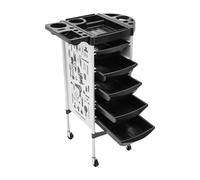 Chariot de salon de coiffure - Avec 5 tiroirs extensibles - Support pliable - Pour coiffeur - Noir et blanc