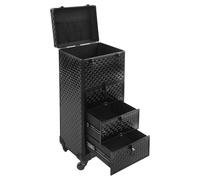 Chariot de salon noir avec tiroirs, motif cube d'eau, trousse de maquillage à roulettes avec tiroirs pour voyage, maison, 34 x 27 x 107 cm