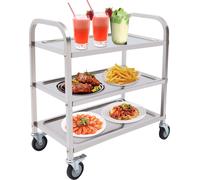 Chariot de service 3 étages Chariot de cuisine inox Chariot de débarrassage Chariot de transport Chariot à roulettes avec 4 roues