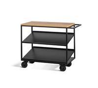 Chariot de Service 3 Niveaux avec Plateau en Bois et Double Etagère Inclinée