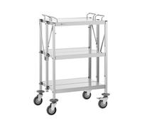 Royal Catering Chariot de Service INOX - 3 Tablettes 40 x 58 cm, Capacité 90 kg - Pliable - pour Restaurant