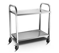 Chariot de service à 2 étages en acier inoxydable avec roulettes Capacité de 150 kg Parfait pour une utilisation commerciale dans les hôtels, les restaurants et les hôpitaux