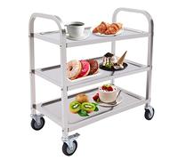 Chariot de service à 3 étages en acier inoxydable avec 4 roulettes et 2 freins, chariot de cuisine avec capacité de charge de 44 lbs par étage, pour cuisine, bureau, restaurant, 75 x 40 x 83,5 cm