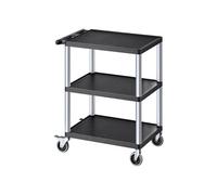 VEVOR Chariot de Service, 695x460x825 mm, Desserte à Roulettes Utilitaire en Plastique Robuste à 3 Niveaux, avec Roues Pivotantes 360° (2 avec Freins), Adapté pour Entrepôt, Bureau, Maison, Nettoyage