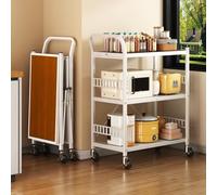 Chariot de service à 3 niveaux avec roulettes - Support mobile pour la préparation et le stockage des aliments, construction en acier au carbone, idéal pour la cuisine, le salon et le bureau