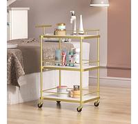 Chariot de service à roulettes en métal à 3 étages avec poignée intégrée - Chariot de rangement utilitaire de cuisine pour boissons à la maison et produits de beauté - Solution de rangement portable