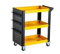 Chariot de service à roulettes robuste à 3 niveaux - Chariot à outils industriel en acier avec roues pour mécanique et rangement utilitaire mobile - Utilisation commerciale robuste (jaune)