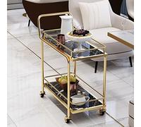 Chariot de service alimentaire à 2 niveaux avec roulettes pour vin/bière/thé/café/nourriture/dessert Chariot de rangement mobile avec poignée multifonction (noir)