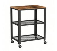 Chariot de service avec plateau en bois, Roues, 60 X 40 X 77,8 cm, Vintage