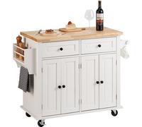 Chariot de service Chariot de cuisine 1100 x 450 x 825 mm, capacité de charge 136 kg Ilot de cuisine, chariot de cuisine avec porte-serviettes & 2 tiroirs, armoire à micro-ondes Chariot de cuisine en