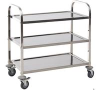 Chariot de Service Cuisine - Acier Inox Chromé - 3 Étagères - 85 x 45 x 90 cm - Roulant