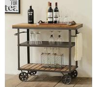 Chariot De Service De Bar, Chariot à Vin pour Cuisine à La Maison, Chariot D’hôtel, Chariot Rétro à 3 Couches en Bois Massif, avec Chariot De Rangement à Roulette, 60x40x80cm