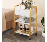 Chariot De Service De Salon avec roulettes Et Tiroirs, Chariot De Coiffure Moderne Blanc Doré avec 2 Étagères, Idéal pour Salle De Bain, Spa, Coiffeur, Institut De Beauté(Gold a)